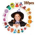 ThinkMax 180 pcs Tatuajes temporales de Halloween para niños, 30 Estilos Surtidos Etiquetas engomadas del Tatuaje para el Favor de la Fiesta de Halloween, Truco o Trato, Rellenos de Bolsas de Regalos