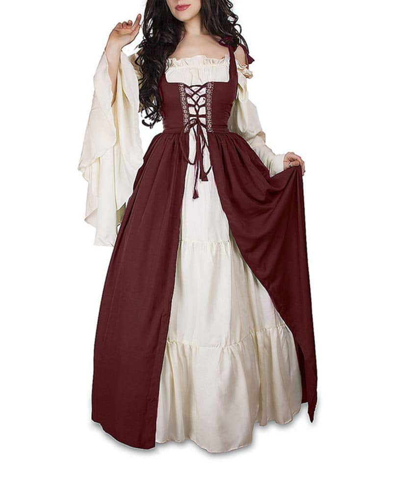 Disfraz Vestido Mujer Medieval Vintage Renacentista Cosplay Rojo