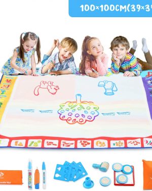Fansteck Agua Dibujo Pintura,100x100 cm Alfombra de Agua Doodle, Pizarra Mágica, Esteras de Agua Doodle