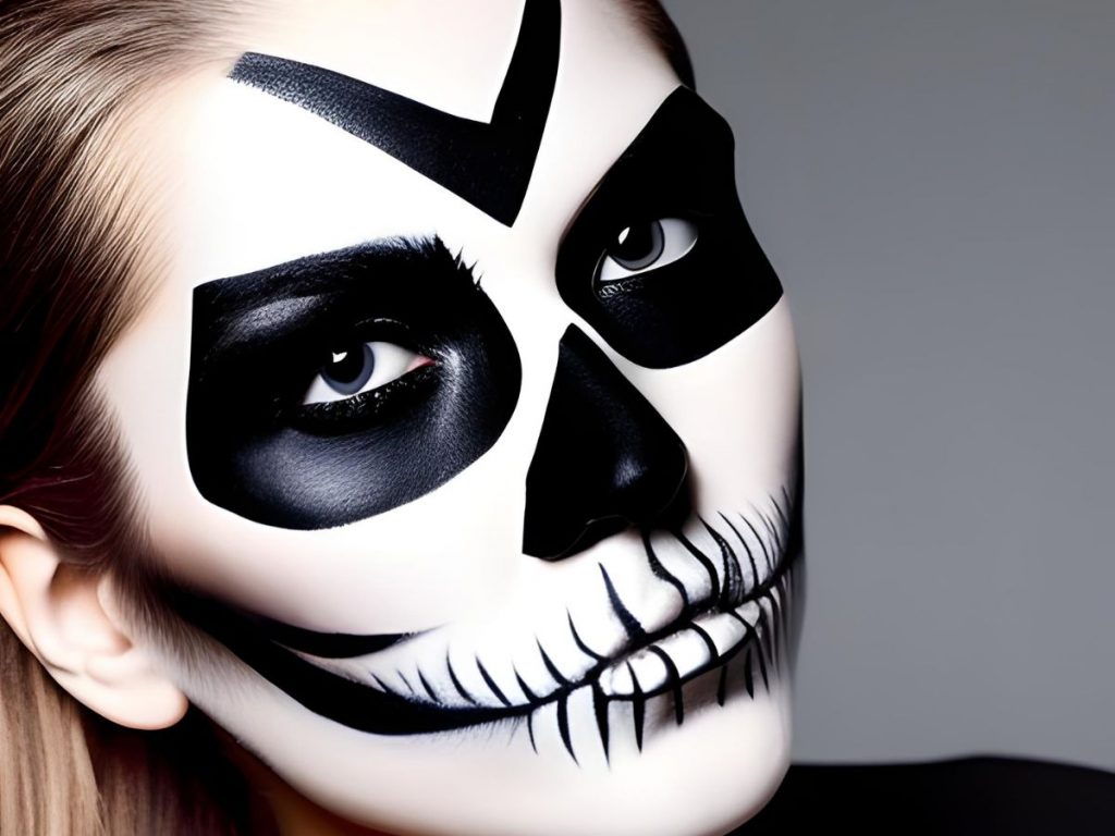 Transformación de Rostro en Calavera con Maquillaje Oscuro y Dramático
