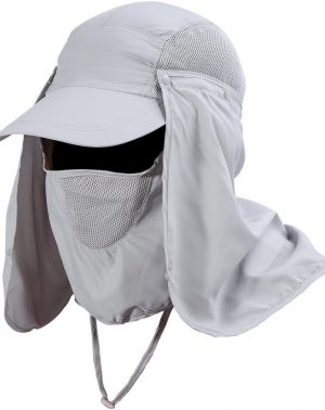 Gorra de Protección Solar Anti-UV con Máscara Extraíble Sombrero Tapa de Cuello y Face Flap para Ciclismo, Senderismo, Pesca, para Hombres Mujeres