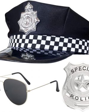 Juego de disfraz de policía de 3 piezas, disfraz de policía, accesorios de juego de simulación de policía con sombrero de policía, gafas de sol, etiqueta de perro para adultos, cosplay,