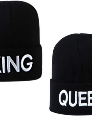 Pareja Gorro de Invierno King Queen Bordado Alfabeto Sombrero De Punto Mantener Caliente Navidad Partner Regalo