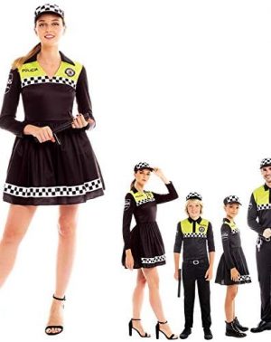 Partilandia Disfraz Policía Local Niño Niña Hombre Mujer con Gorra【Tallas Infantiles y Adulto】 Disfraz Carnaval Familia Profesiones Uniforme Policía Desfiles Teatro Actuaciones Regalo