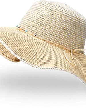 Sombrero Sol Mujer, Sombrero de Paja Verano Sombrero de Playa Protección UV Plegable con ala Ancha y Correa de Barbilla