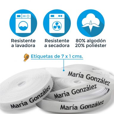 100 ETIQUETAS DE TELA PARA MARCAR LA ROPA (PLANCHAR) CINTA TERMOADHESIVA PARA GUARDERIAS, ESCUELAS, COLEGIOS Y RESIDENCIAS. ETIQUETAS PERSONALIZADAS CON CERTIFICADO ECOLÓGICO
