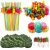 OOTSR 108 piezas de decoración de fiesta tropical con hojas de palmera de simulación, flores de hibisco de seda, mini palillos de paraguas, pajitas de frutas para decoraciones de hawaiana Luau fiesta