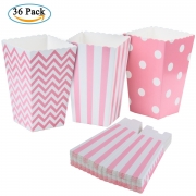 36PCS Mini Caja de Fiesta de Palomitas Contenedor de Dulces, Las Palomitas y Los Regalos – Rosa