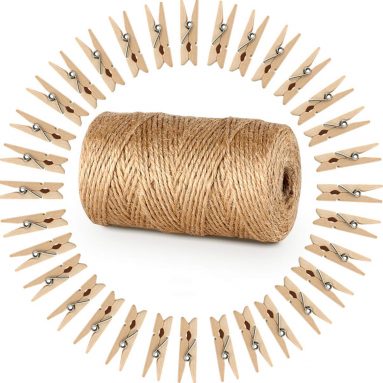 Hilo Cordel Yute Cáñamo con 100pcs Mini Pinzas