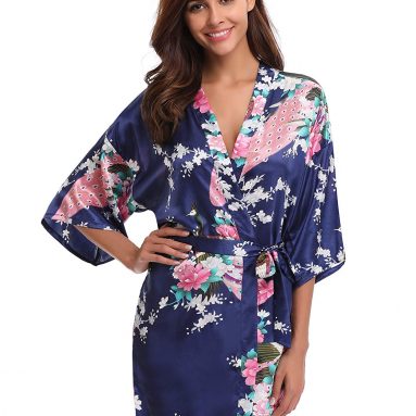 Kimono Mujer Batas Cortos Lencería Azul Oscuro