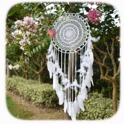Atrapasueños Grande Plumas Blancas Macramé para Boda Vintage decoración 35 cm círculo 115 cm de Largo (Blanco)