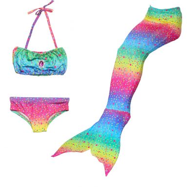 Bikini Cola de Sirena -Traje de Baño – Arcoiris – Set para Niña 3pcs