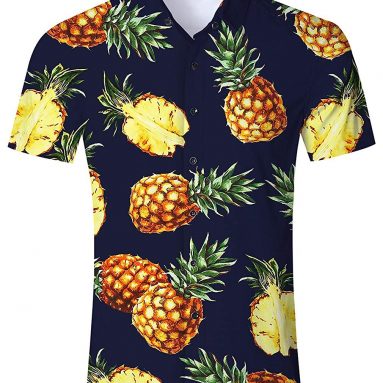 Camisa Hawaiana para Hombre Mujer Casual Manga Corta Camisas Playa Verano Unisex 3D Estampada Funny Hawaii Piña – Negra