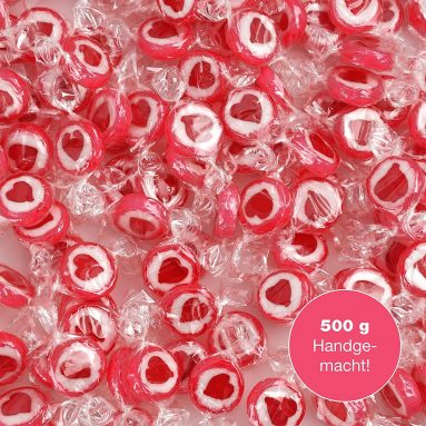 Caramelos con dibujo de corazón rojos y blancos rocks. Para decoración dulce de una mesa de bodas, bautizos, comuniones o día de San Valentín (500 GR) con corazón rojo