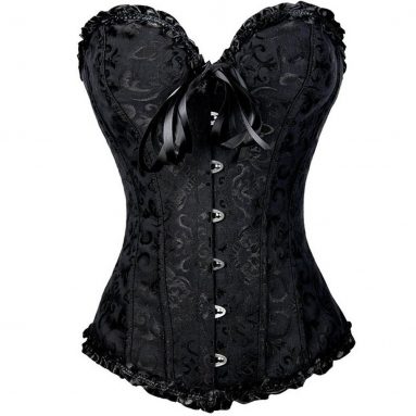 Corsé para Mujer Vintage Encaje con Cremallera y Cinta Ajustable Negro