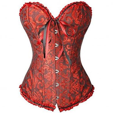 Corsé para Mujer Vintage Encaje con Cremallera y Cinta Ajustable Rojo