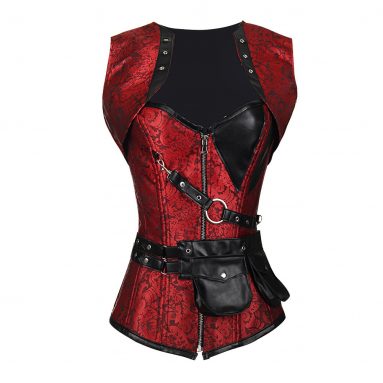 Corse Vintage Gótico – Steampunk Top rojo