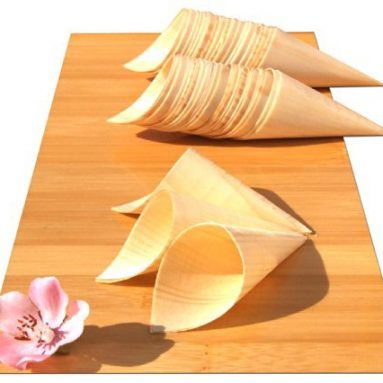 100 Conos de Madera Bambú para Aperitivos, Canapés, Snacks Comida