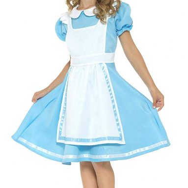 Disfraz Alicia País de Las Maravillas, con Vestido, Delantal Cosido y Diadema, Color Azul Smiffys-45962S