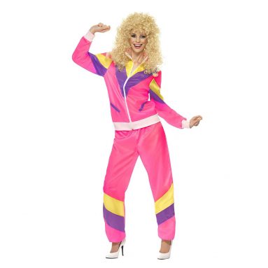 Disfraz de chándal años 80, Rosa, con chaqueta y pantalón