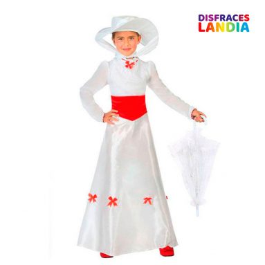 Disfraz Dama Inglesa – Niñera – Mary Poppins Infantil Niña – Color Blanco
