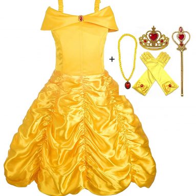 Disfraz de Princesa Bella – Vestido y Accesorios, Guantes, Tiara, Varita y Collar