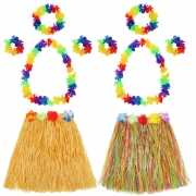 Falda Hula – Set Disfraces Hawaiana – Guirnalda de Flores, Pulsera, Diadema, Collar Flores Hawaianas