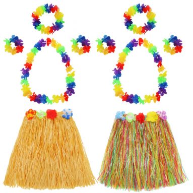 Falda Hula – Set Disfraces Hawaiana – Guirnalda de Flores, Pulsera, Diadema, Collar Flores Hawaianas