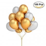 NUOLUX 100pcs 12 pulgadas perla látex globos para fiesta de cumpleaños de la novia (Golden + Silver)