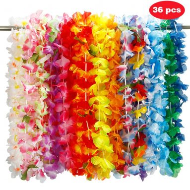 Guirnalda Hawaiiana Lei Flores – Flor de Seda Guirnalda Diadema Hula -36 pcs