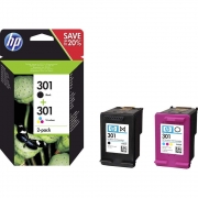HP N9J72AE 301 Cartucho de Tinta Original, 2 unidades, negro y tricolor cian magenta amarillo