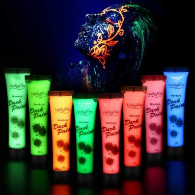 Pintura Corporal y Facial – UV Glow, Pintura Neón Fluorescente 8 Colores UV Luz Fosforescente – Adecuada para Niños y Adultos, Maquillaje de Fiesta, Cumpleaños, Halloween, Navidad
