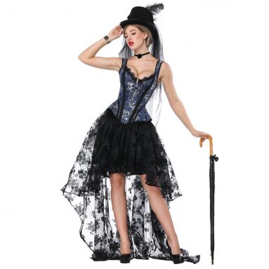 Vestido Mujer Steampunk Corset Sexy Azul