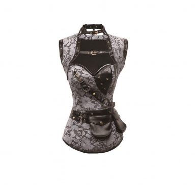 Steampunk Corset Vintage Gótico Top Mujer Gris