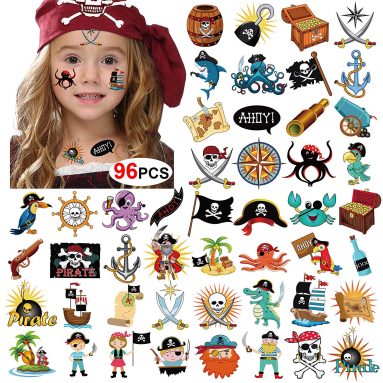 Tatuaje Pirata Niños – Temporal Pegatinas -Juegos Infantiles Fiesta Pirata Cumpleaños – Regalo Piñata